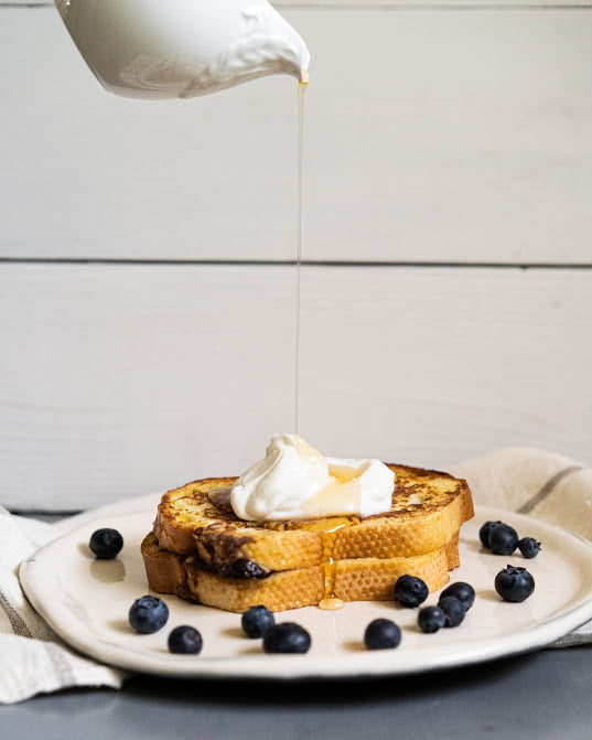 Banana and Blueberry French Toast Sandwich with yoghurt, blueberries and maple syrup - Pure Maple
