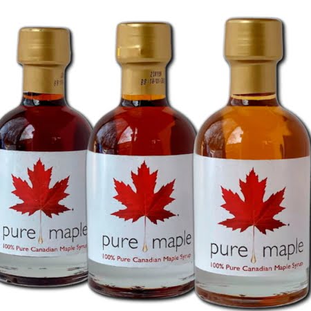 3 bottles of different types of Pure Maple Syrup each 200ml