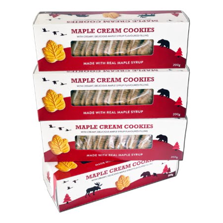 4 boxes of Pure Maple Cream Cookies - Canadian maple leaf cream biscuits sweet delicious Maple Syrup cream filling