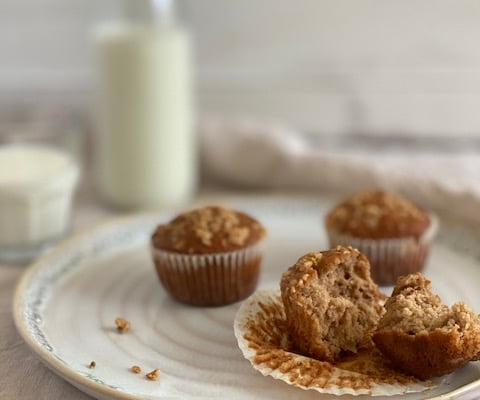 Apple Maple Muffins with Crumble Topping and a glass of milk - Pure Maple Syrup