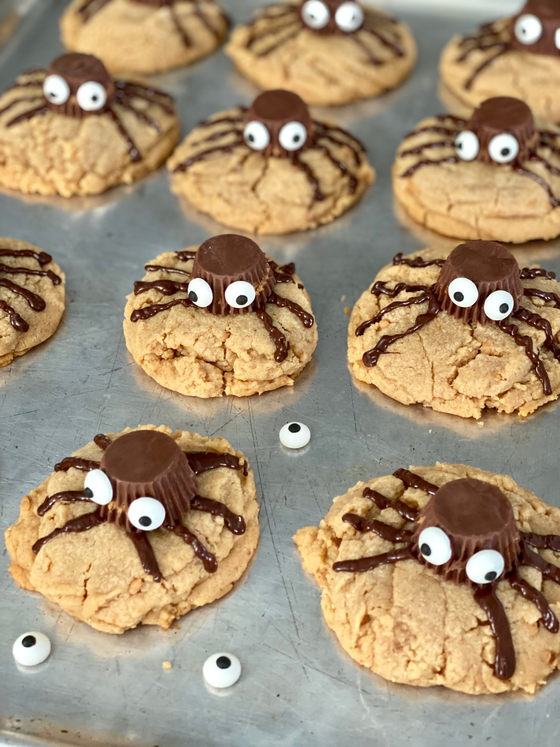 Peanut Butter Spider cookies on a baking tray - Pure Maple
