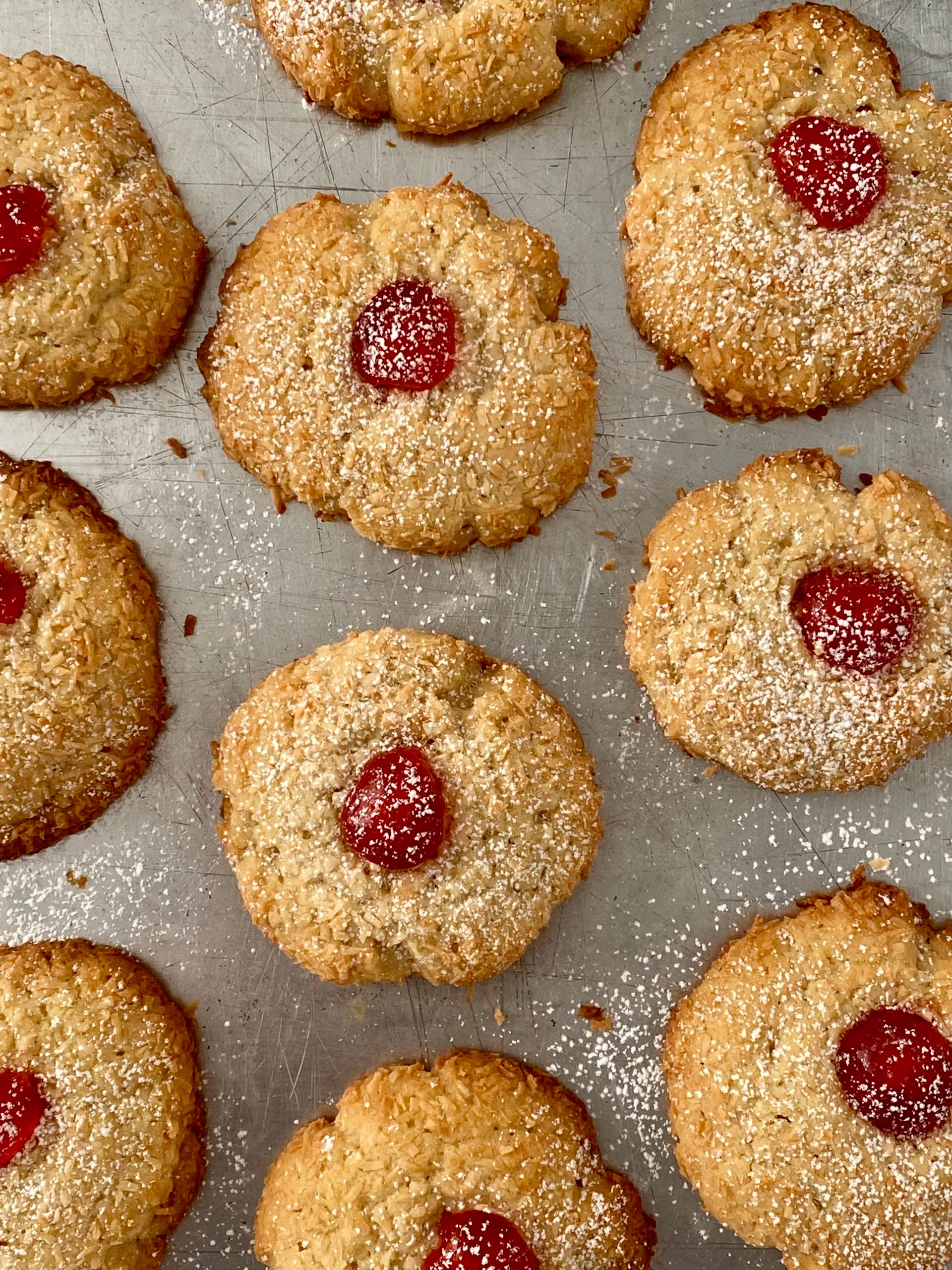 Maple Cherry Cookies on a baking tray